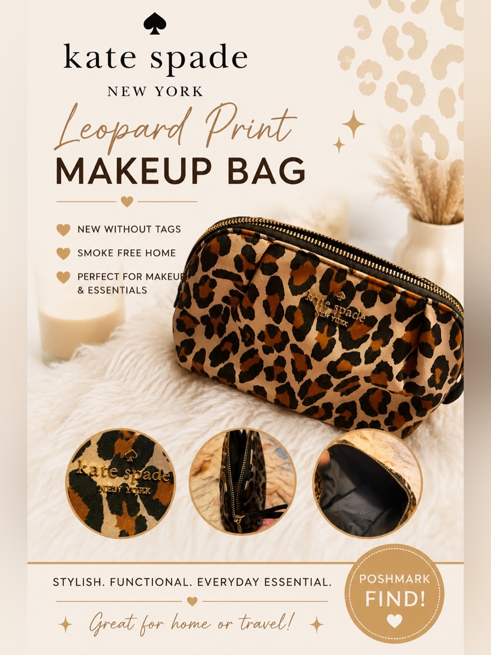 kate spade Leopard Print Cosmetic Pouch - Black & Brown NWOT
